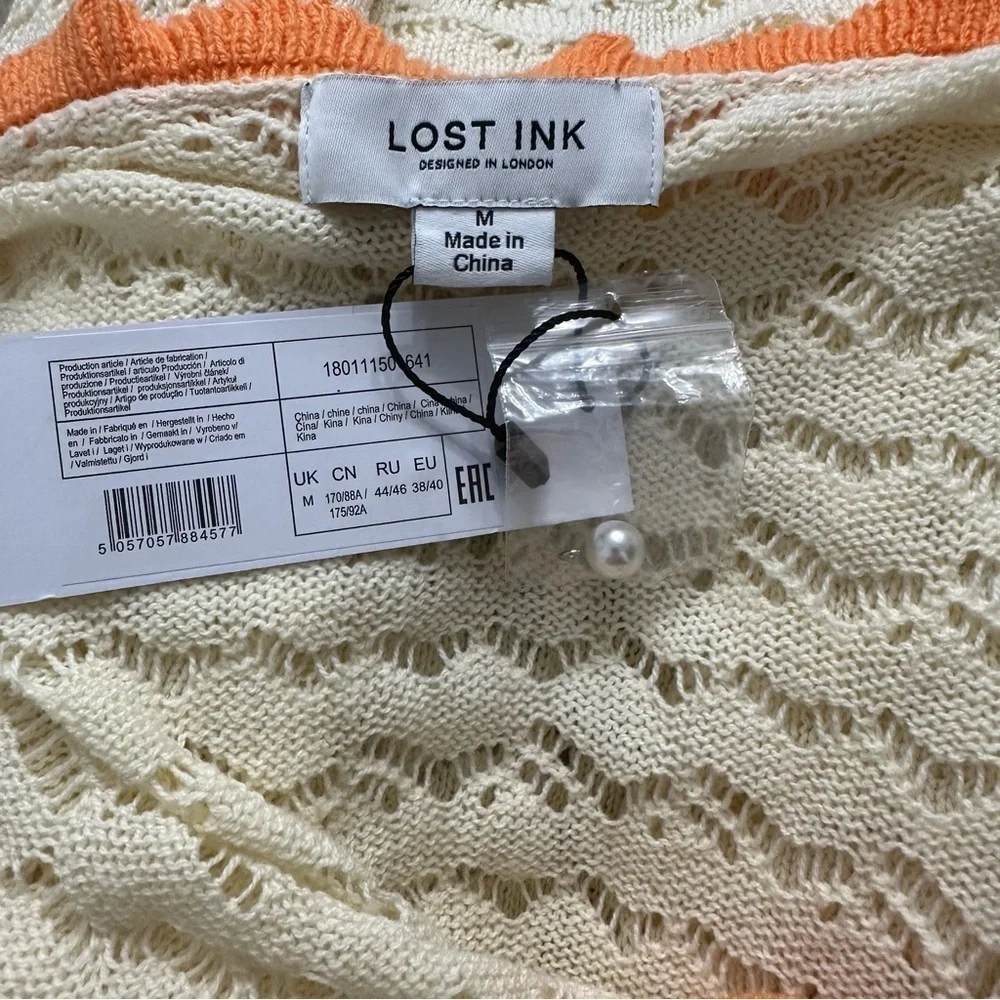 Lost Ink Crochet Duster Button Closure Cream Orange SZ Medium Resort Beach NWT - Picture 4 of 7